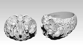 safári animal anel macaco rinoceronte hipopótamo elefante leão gorila gato selvagem jardim zoológico áfrica natureza jóia joalheria argolas 3d print model - Mito3D