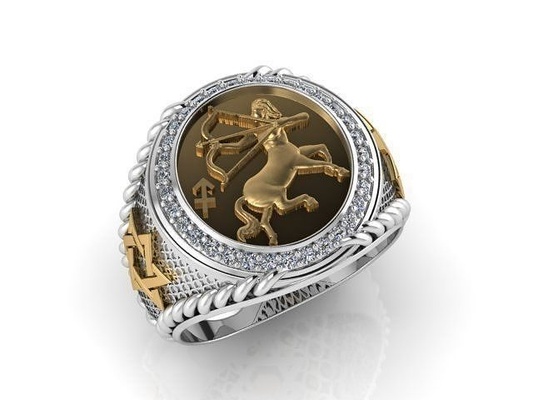 sagitário anel zodíaco símbolo astrológico placa joalheria ouro diamante shayeste projeto imprimível estrela cafajeste zbrush impressão homens mulheres cnc argolas 3d print model - Mito3D