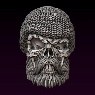 marinheiro crânio mar capitão barba bigode osso boné chapéu tricotado personagem cabeça humano masculino esqueleto estilizado detalhado arte esculturas 3d print model - Mito3D