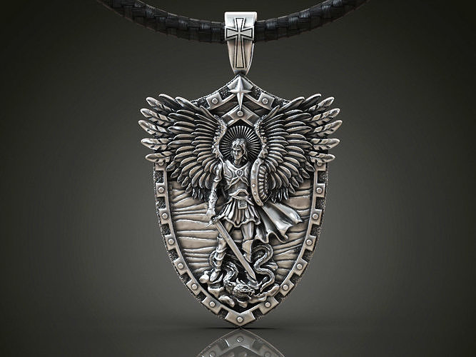 saint archangel michael pendant serpent shield wings sword locket printable silver sterling jewel jewellery dragon necklace winning jewelry pendants 3D print model - Mito3D