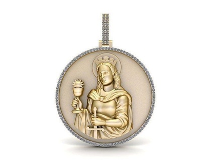 Heilige barbara Anhänger Gold Silber druckbar Halskette Juwel Diamant barbar heilige Schmuck 3d print model - Mito3D