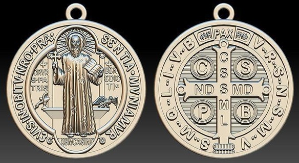 santo Benedict bento pingente benedito saobento mosteiro Cristo virgem Maria católico moeda Jesus milagre medalha escudo joalheria pingentes 3d print model - Mito3D