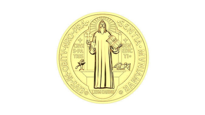 santo benedicto moneda oro joyería joya plata benedictus imprimible 3dprint colgantes medalla colgante pendiente 3d print model - Mito3D