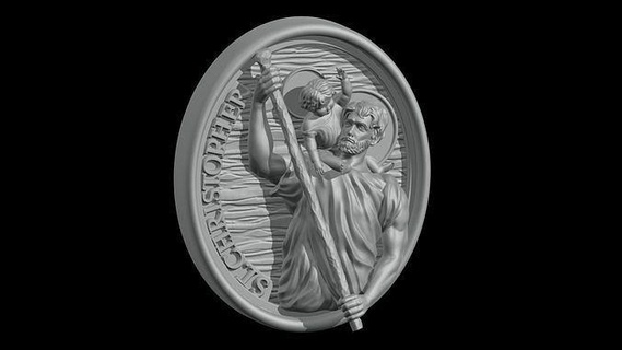 Santo cristóbal medallón patrón religioso cristiano Dios Jesús alivio colgante pendiente bas joyería joya deidad Arte esculturas 3d print model - Mito3D