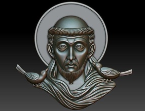 saint francis of assisi cnc relief religious catholic pendant jewelry woodcarwing object milling symbol christian decoration art sculptures head face pendants sacred medallion 3d print model - Mito3D