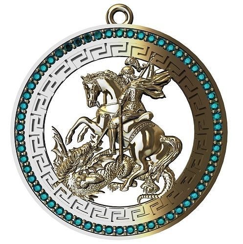 santo jorge medalla sao pingente 3d impresión modelo orixa santo cavalo continuar ogun guerrero espiga colgante pendiente tradicional símbolo oro arte plata joyería joya colgantes 3D print model - Mito3D