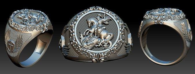 saint george ring - sao jorge saintgeorge saojorge warrior dragon armadura knight pendants guerreiro caveleiro cavalo horse dragao orixa ogum oxala jesus jewelry rings 3d print model - Mito3D