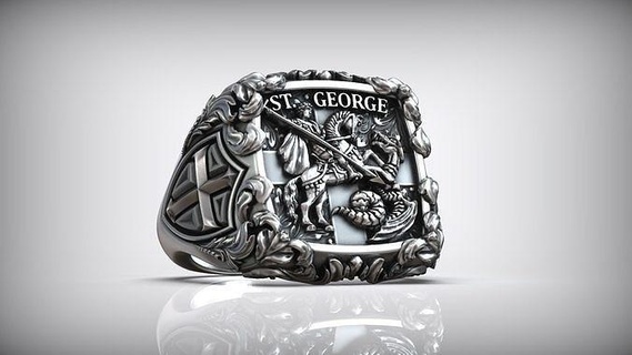 saint george victorious knight cross christian signet st khight religion shield protect printable horse dragon snake spear pattern baroque jewelry rings 3d print model - Mito3D