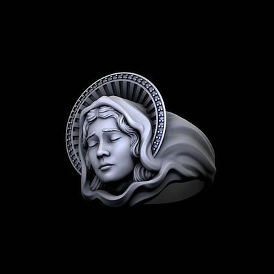 santo maria anel escultura cristandade cruz religião joalheria argolas objeto catolicismo estátua virgem 3d print model - Mito3D
