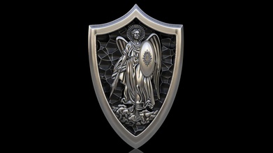saint michael archangel shield judaism christianity islam catholic orthodox anglican lutheran taxiarch symbol lucifer jewelry silver gold pendant pendants 3d print model - Mito3D