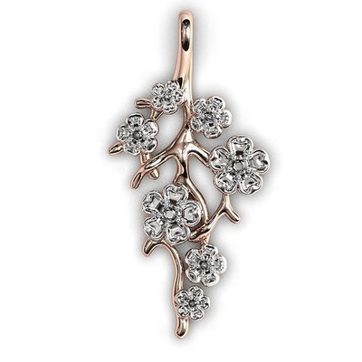 sakura branche pendentif mode beauté diamant bijoux imprimable nature forêt japonais fleur or argent japon lumière tronc brindille vêtements arbre pendentifs 3d print model - Mito3D