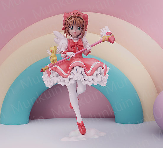 sakura tarjeta apresador ventilador arte intro kerbero kero anime manga amor lindo dibujos animados vestido niña divertido esculpir esculturas vestido completo 3D print model - Mito3D