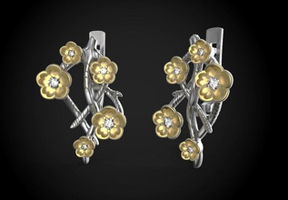 sakura tree-Ohrringe Schmuck Ohrringe gold gem diamond Natur Baum Blume Silber Ohrring Platin 3d print model - Mito3D