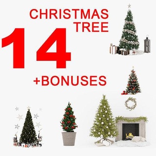 sale collection christmas tree set 14 bonuses holiday presents xmas mas santa claus winter decoration ornament candy cane gifts game ready real time pbr house 3d print model - Mito3D