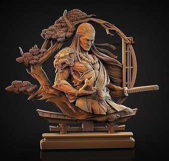 samurai cnc stl expediente grabado láser Arte 3d print model - Mito3D