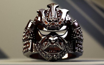 samurai helmet ring jewelry bike bikers rings 3d print model - Mito3D