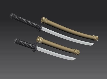 samurai katana spada lama 3d modello pronto Stampa arma acciaio Giappone lame cavaliere assassino pugnale combattente mischia wakizashi medievale giapponese ninja coltello arte sculture 3d print model - Mito3D