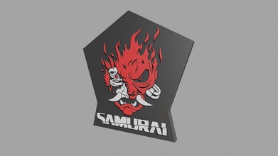 samouraï logo cyberpunk 2077 ventilateur art logotype symbole emblème impression imprimable loisir démon masque panneaux logos 3d print model - Mito3D