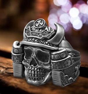 samurai skull ring japan silver head art statue bead jewelry jeweler jewellery decoration old traditional sculpture rings pottery heads 3d print model - Mito3D