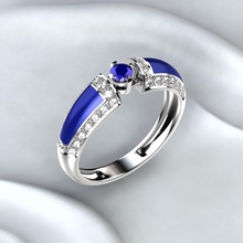 sapphire golden ring enamel jewelry engagement printable wedding diamond blue gold white rings 3d print model - Mito3D