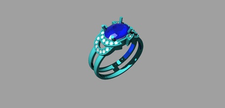 sapphire ring diamonds jewelry oval pave rings 3d print model - Mito3D