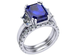 sapphire wedding set diamonds golden silver jewelry ring rings 3d print model - Mito3D