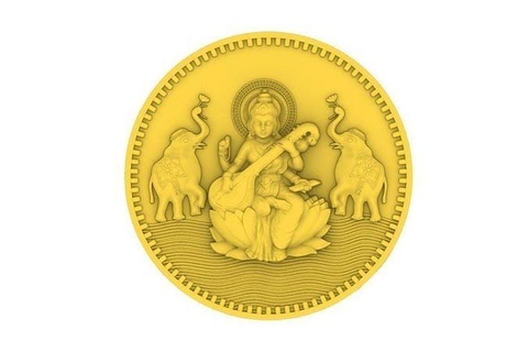 saraswati moneda diseño fundición cnc morir corte sarasvati diosa indio Dios Ganesha laxmi señor India devi lakshmi ji plata oro muere Arte monedas insignias 3d print model - Mito3D