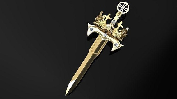 scalibur sword pendant 3d model pendants gold silver luxury jewerly crown war printable desing statue jewelry 3d print model - Mito3D