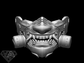 sci-fi oni antigas mask helmet japan demon gas scifi sci fi cyborg airsoft cosplay 3dshophelmet cyber cyberoni peperonni robot illustration games toys game accessories 3d print model - Mito3D