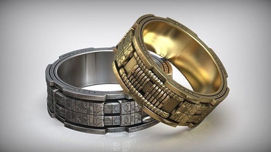 sci-fi science fiction kinetic gateway space wedding band sci fi scifi starship future ring cnc milling wax casting geek robo robot jewelry cosmo rings 3d print model - Mito3D