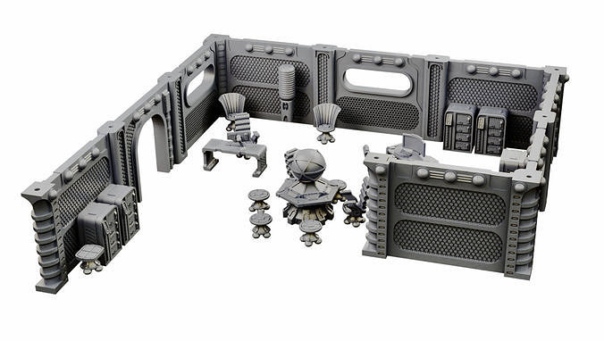 sci Bureau comprenant modulaire murs table terrain scifi futuriste marteau guerre nécromonde 40k imprimable 3dprint futur meubles miniatures Jeux jouets 3D print model - Mito3D