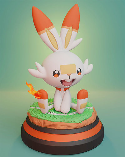 pokemon - scorbunny figure pikachu raboot cinderace fire starter galar pokeball go toy art collectible print rabbit games toys 3D print model - Mito3D