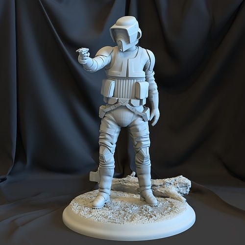 scout soldat visée blaster pistolet vaisseau spatial étoile guerres espace militaire combattant art sculpture figure statue sci volant drone hélicoptère sculptures phaseur 3D print model - Mito3D