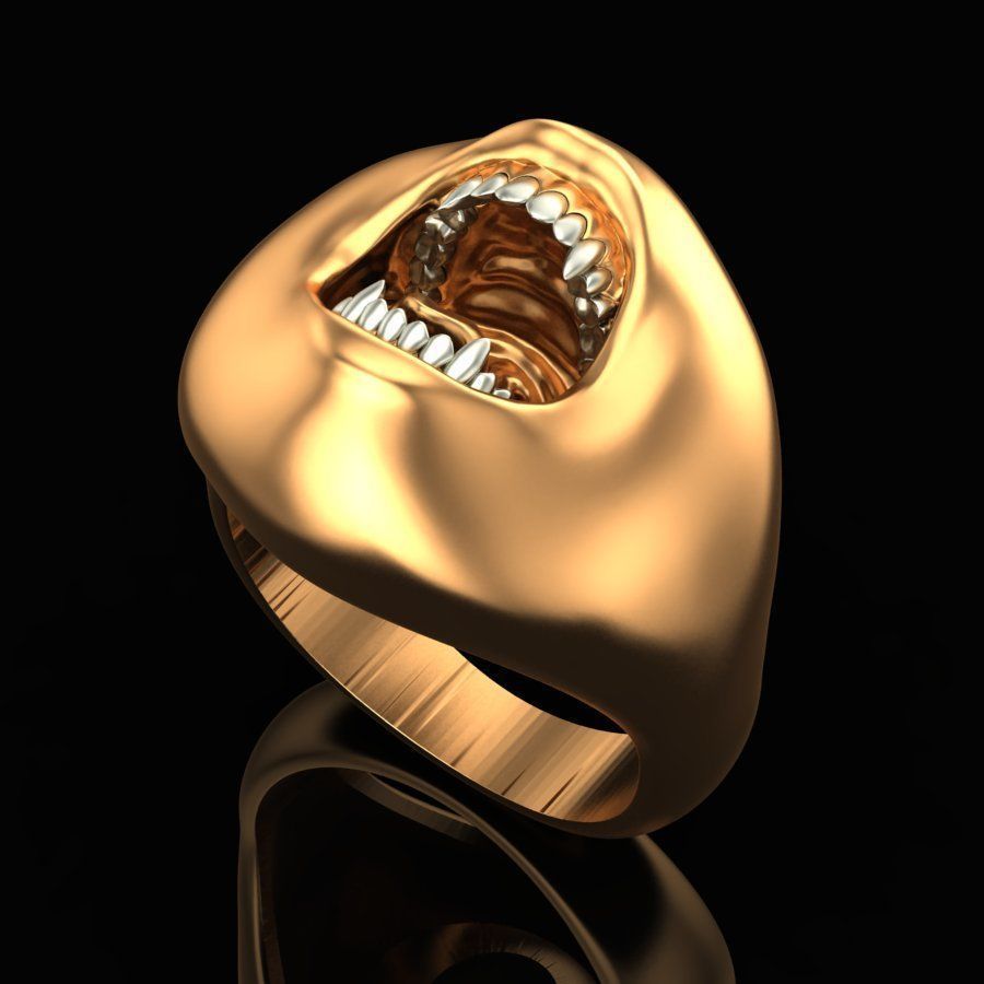 scream ring jewelry gold silver jewel jewellery fashion rings teeth vampire sting 3D print model - Mito3D