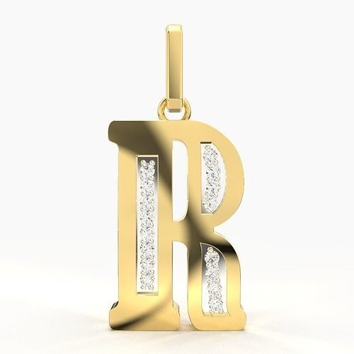 r script diamond pendant alphabet daily ware printable alphabets fashion apparel sterling jewel luxury precious shining beauty yellow gold white platinum brillant cut function jewelry pendants 3D print model - Mito3D