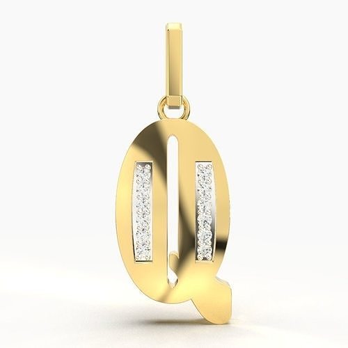 q script diamond pendant alphabet daily ware printable alphabets fashion apparel sterling jewel luxury precious shining beauty yellow gold white platinum brillant cut function jewelry pendants 3D print model - Mito3D