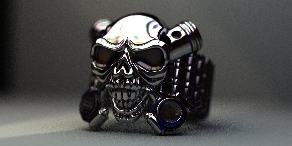 scull chain transmission jewelry ring bike rings 3D print model - Mito3D