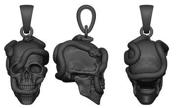 scull head snakes pendant nature animal 3dmodel 3dprinting jewelry jewellery ring dark aesthetic death pendants 3d print model - Mito3D
