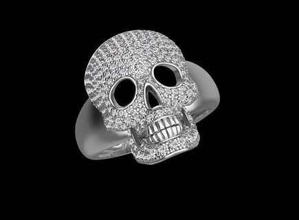scull ring jewelery gold silver jewelry skull skeleton head art death pendant diamond rings 3d print model - Mito3D