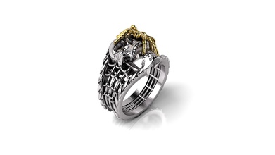 cráneo de la araña biker anillo joyería el platino lujo regalo metálico brillante plata oro imprimible sterling los anillos 3d print model - Mito3D