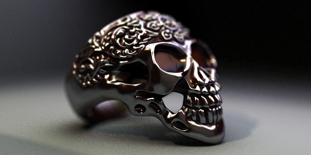 le crâne germées bijoux de l'anneau germé vélo motard d'argent momento mori les anneaux 3D print model - Mito3D