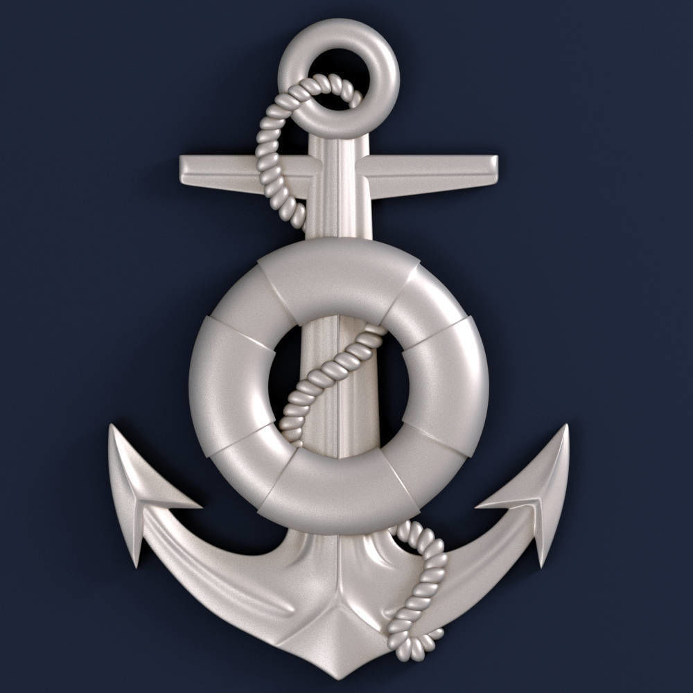 sea anchor art emblem symbol ocean ship sculptures 3D print model - Mito3D