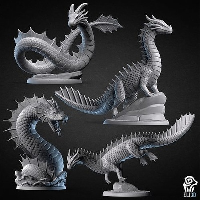 meer drachen fantasie kreatur reptil tischplatte miniaturen charakter dnd spiele kunst skulpturen 3d print model - Mito3D