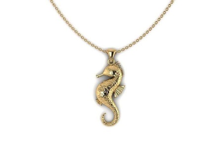 sea horse necklace gold pendant jewelry platinum chain shining precious silver printable diamond ring brilliant sterling fashion beauty sapphire fish seahorse necklaces 3d print model - Mito3D