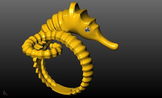 mer cheval bague artistique nature art conception isolé animaux poisson bijoux anneaux 3d print model - Mito3D