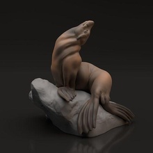 sea lion 3d printing animal seal marine creature realistic sculpture toy figurine collectible miniature presupported companion ocean rock statue art sculptures 3d print model - Mito3D