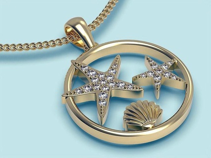 mar colgante pendiente oro imprimible 3d modelo Oceano marina estrella conchas ostra perla plata joyería joya intericar diamante amor regalo colgantes 3d print model - Mito3D