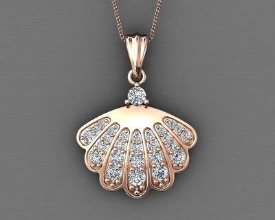 sea shell pendant diamond seashell scallop pearl lewelry light gold jewellery necklace silver fashion printable usa canada woman ocean ring jewelry pendants 3d print model - Mito3D