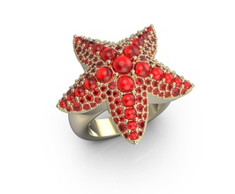 estrela do mar o anel jóias água peixe natureza jóia gem caboshon da forma de diamante brilhantes printable ouro moda beleza animais safira ruby vestuário diamant anéis 3d print model - Mito3D