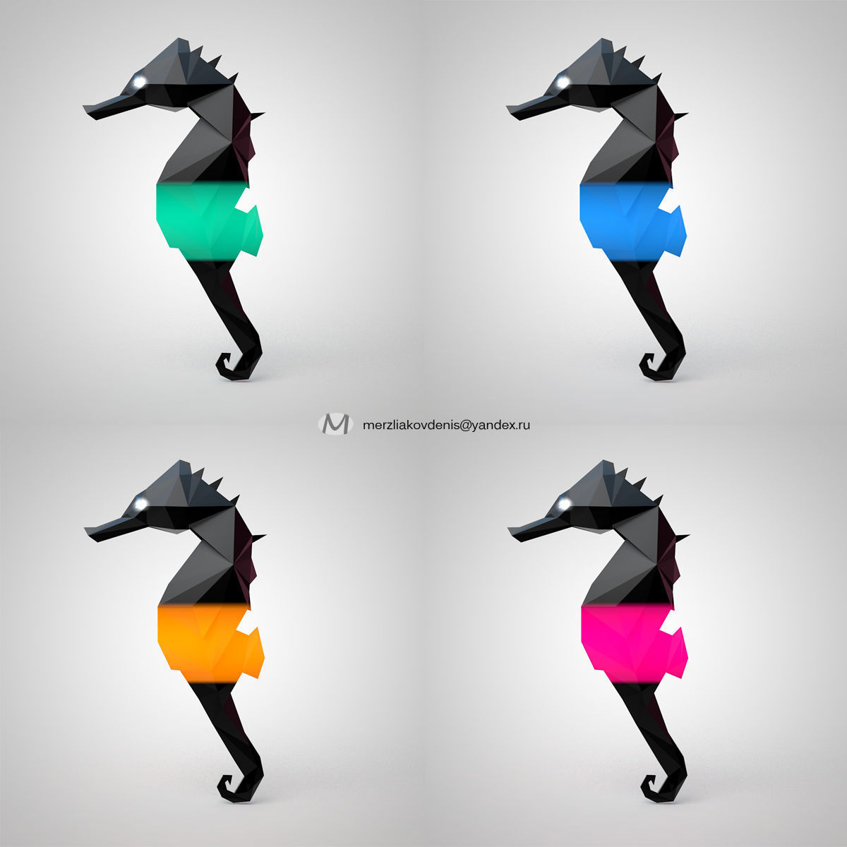 seahorse art lowpoly low poly cnc 3dprint animals fish model horse sea nature design polygon hero character neon cartoon other 3D print model - Mito3D
